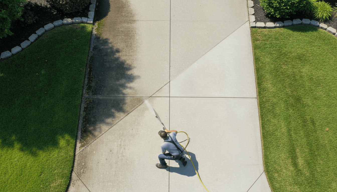 Residential pressure washing on a driveway in Toronto