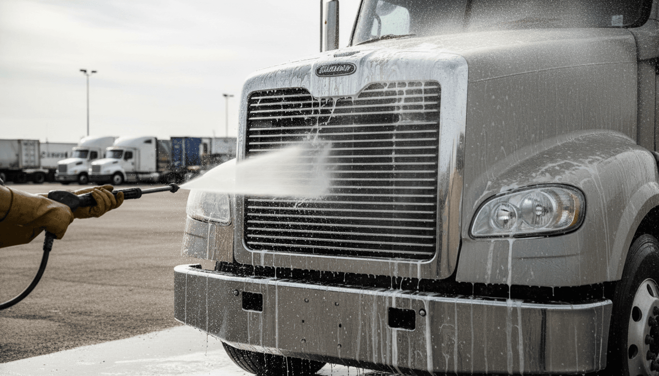Single pressure washing truck parked on a Toronto street
